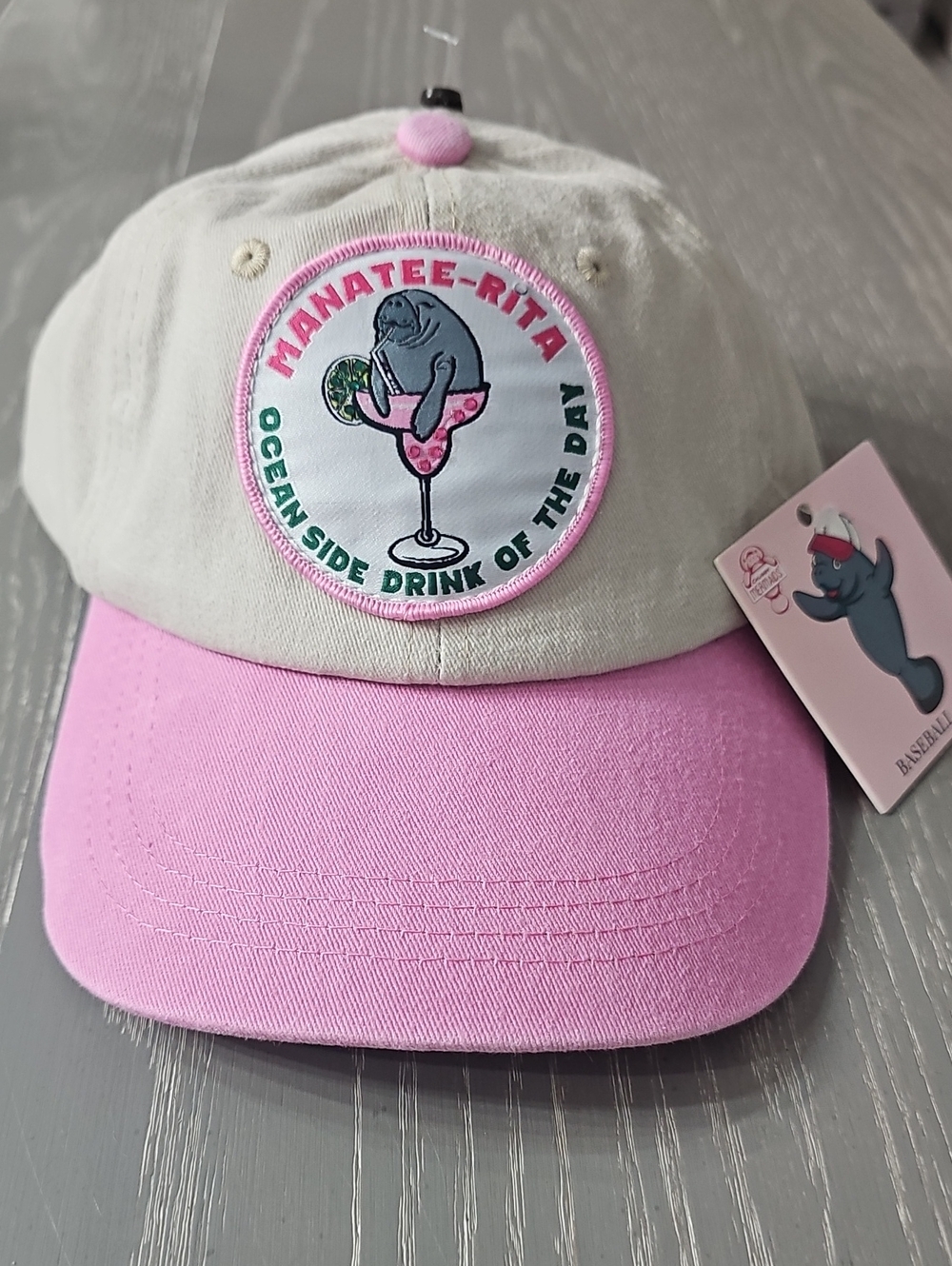 NWT! Chubby Mermaids Manatee-Rita Beachy Baseball Cap Hat  - Pink & Cream
